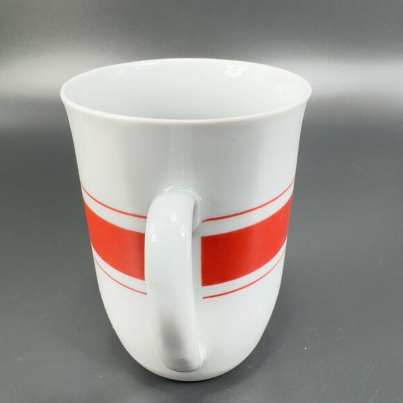 Vintage Leonard White Ceramic Coffee Mug Cup Set 2 Red Orange Band Mugs Cups Set - Picture 8 of 13